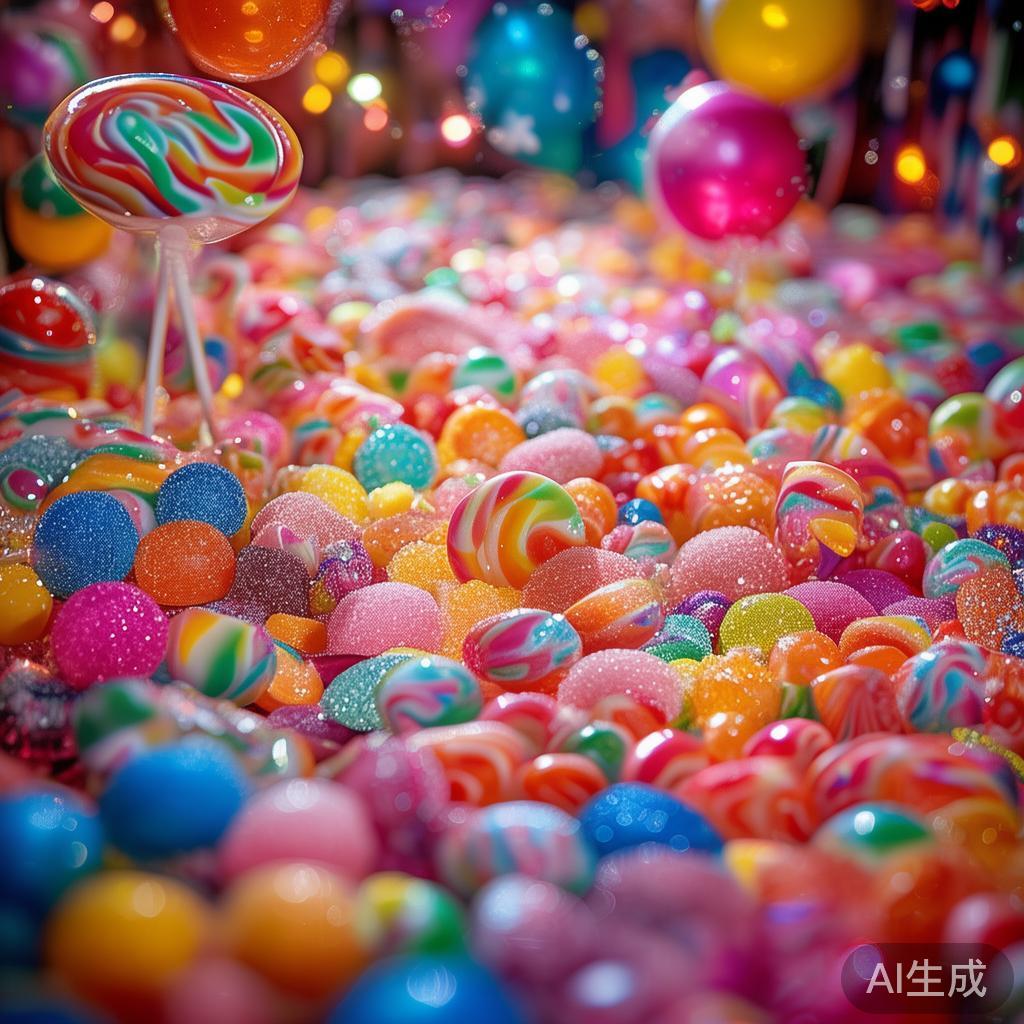 在“甜蜜甜美的糖果派对”中，丰富多彩的糖果种类、细